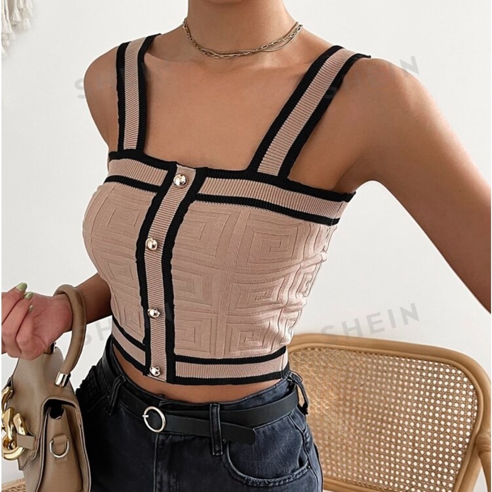 Small Mocha Brown and Black Knitted Sleeveless Cardigan Edge Trim Front Pockets - Picture 3 of 6